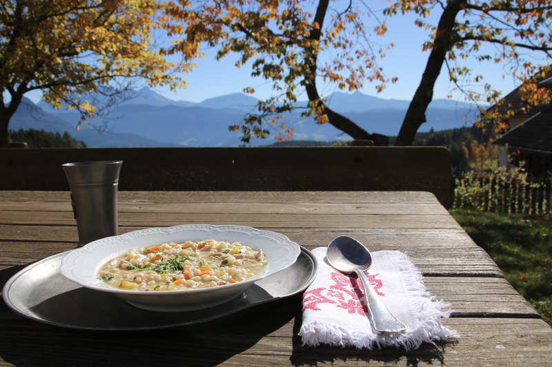 dolomites, autumn, italy, no people, plate, pewter tankard, eat, soup, day, landscape, 5K, hearty, golden autumn, still life, authentic, wood - material