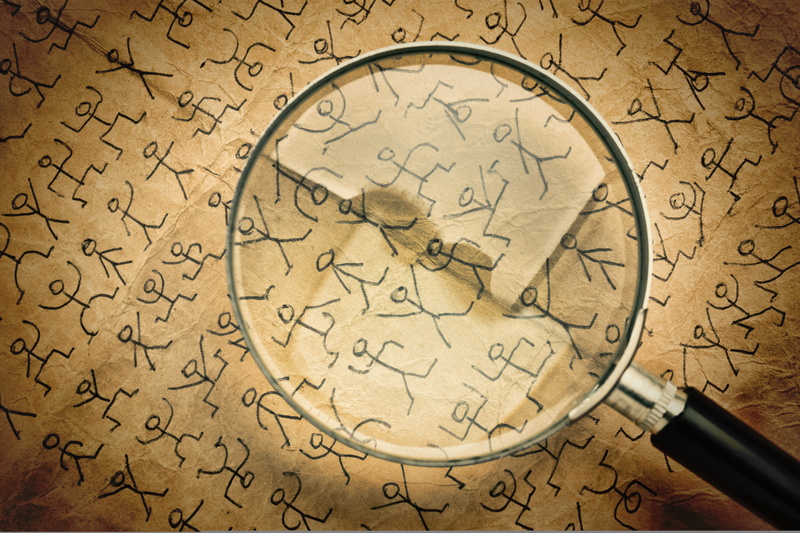 single men, magnifying glass, scroll, crypto, 5K