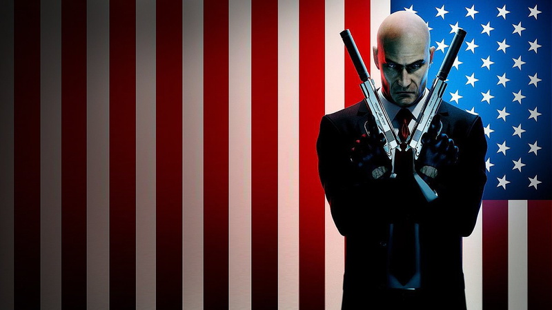 adult, business, standing, sunglasses, red, males, emotion, one person, Hitman: Absolution, glasses, clothing, striped, suit, men, flag, fashion, 1080P