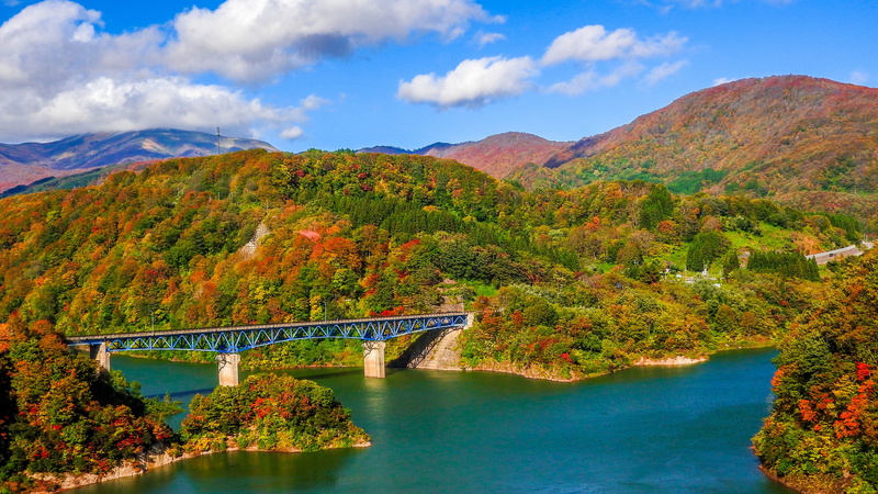 mountain range, scenic, scene, nature, travel, mountain, travel destinations, daytime, colorful, tree, river, plant, forest, bridge, built structure, outdoors