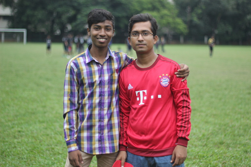 front view, smiling, portrait, casual clothing, nice, 5K, outdoors, teenager, day, standing, guy, raju, adults only, with raju vai, friendship, focus on foreground