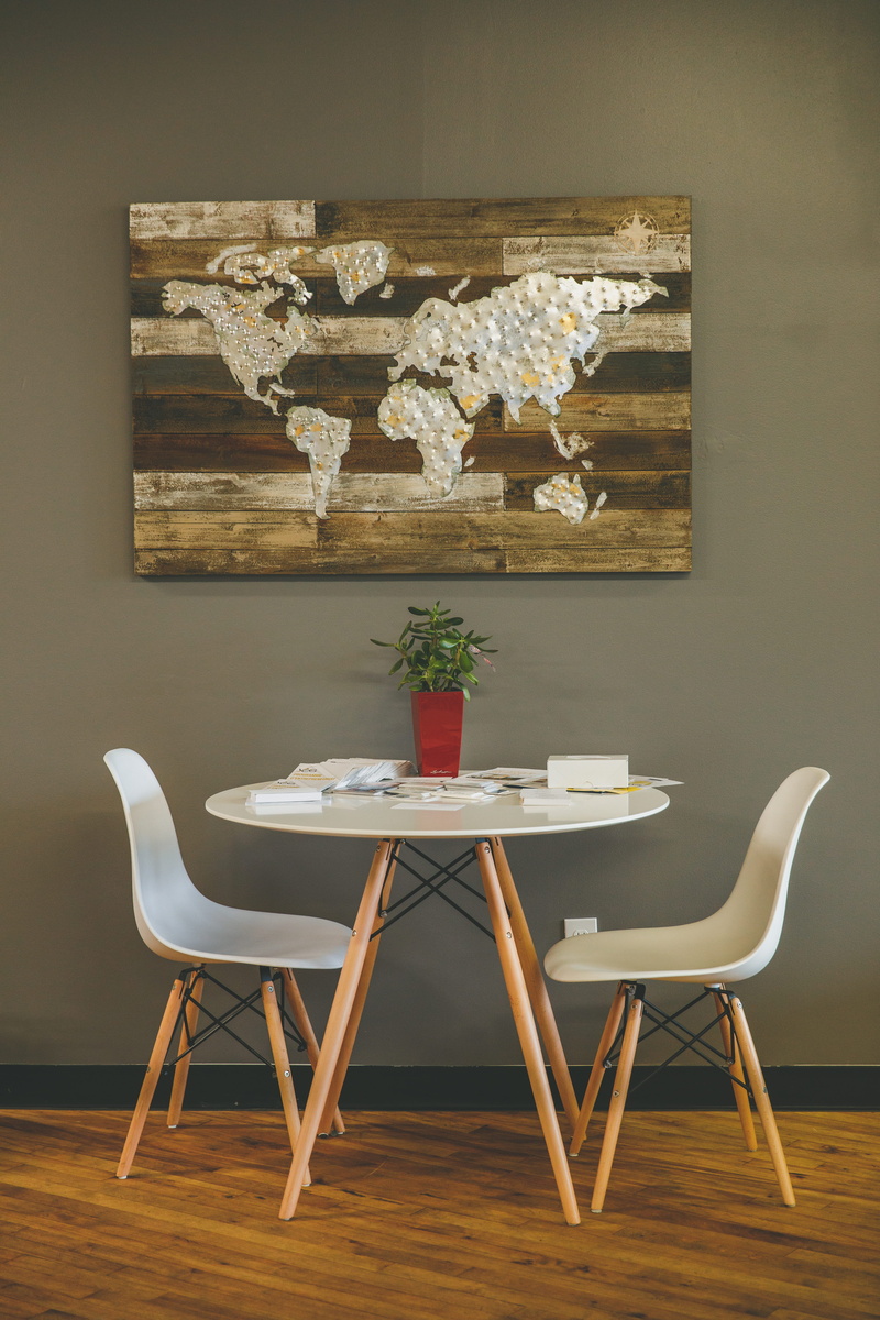 two, no people, chairs, wooden, atlas, pottery, domestic room, absence, beside, home interior, 5K, map, canvas, indoors, flowering plant, white, bookcase