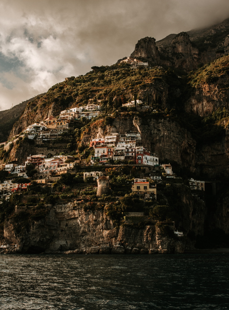 outdoors, black, amalfi coast, rock formation, waterfront, red, nature, grey, houses, italy, travel, city, landscape, architecture, residential district