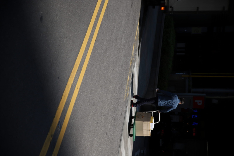 beside, man, waiting, marking, city life, road, 1080P, symbol, shadow, dolly, incidental people, double yellow line, outdoors, person, crossing, motor vehicle
