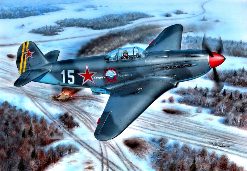 USSR, THE RED ARMY AIR FORCE, art, The Great Patriotic War, fighter, 2K, Soviet, single-engine, The Yak-3