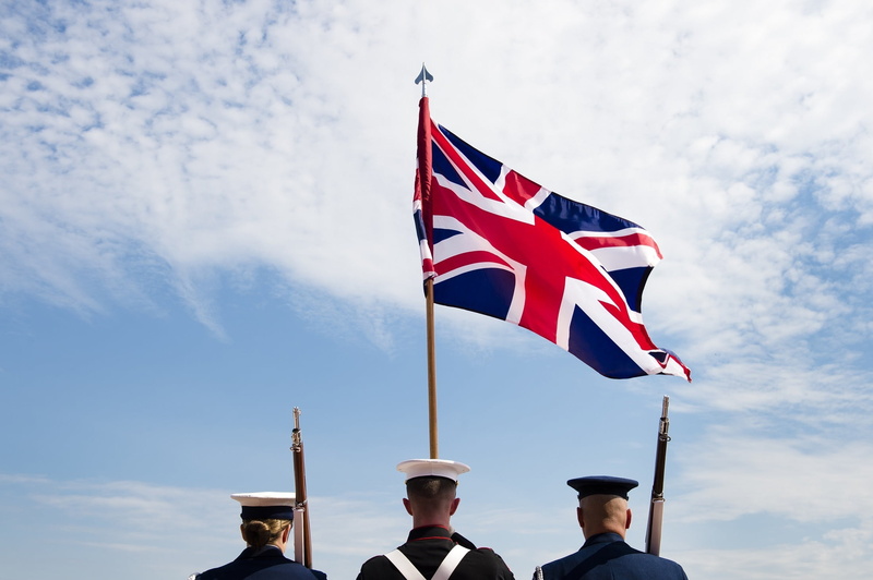 union jack, patriotism, armed Forces, military, union, outdoors, great britain, group of people, low angle view, real people, army, front, people, national icon