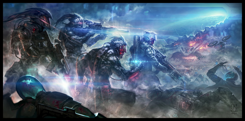 rifle, 4K, four, digital, death, cyborg, weapons, war, game, armor, fiction, mercenaries, holding, battle, person, soldiers