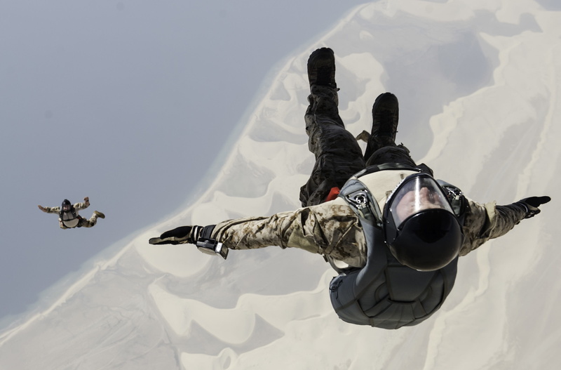 soldier, mountain, mid-air, spec ops, armed, day, unrecognizable person, uniform, extreme sports, air vehicle, air force, air, real people, cold temperature