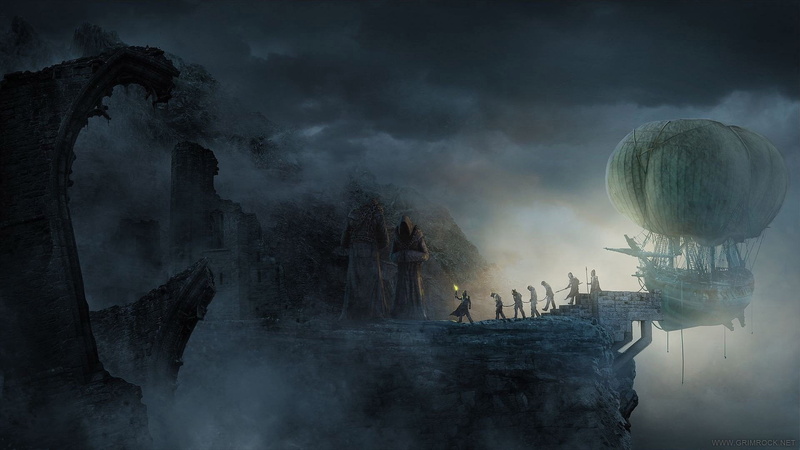 ship, religion, men, group of people, fantasy art, Legend of Grimrock, motion, painting, people, prisons, adult, architecture, spirituality, clouds, night