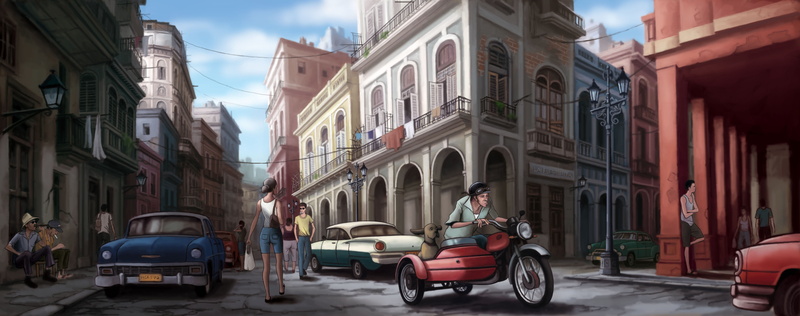 motorcycle, cityscape, editorial, famous Place, day, tourism, outdoors, art, HABANA STREET, driving, city, motor vehicle, figure, travel Destinations, cuba