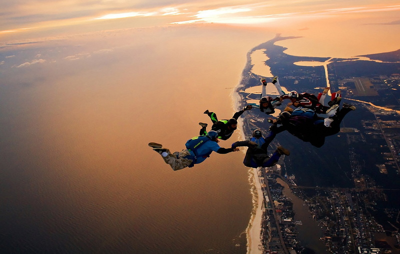 sky, cool, skydiving, jump, view, jumpers, fly, parachute, 1080P, sea, land