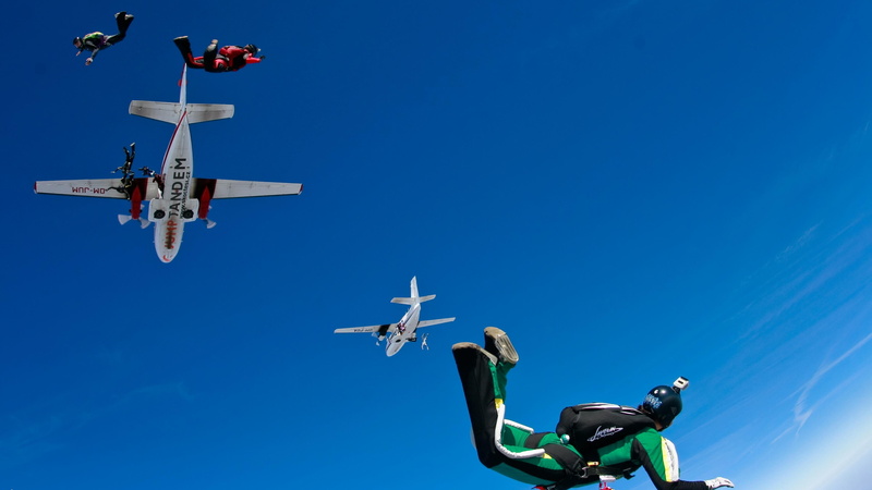 clear sky, sky, plane, travel, arms raised, mode of transportation, blue, airshow, airplane, mid-air, military, flying, nature, outdoors, low angle view