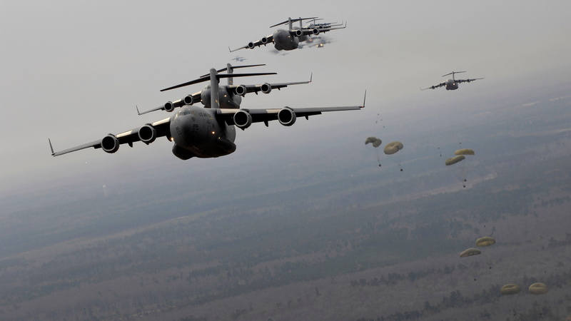 airplane, Boeing C 17 Globemaster III, Military Aircraft, military, aircraft, 2K, US Air Force, Paratroopers