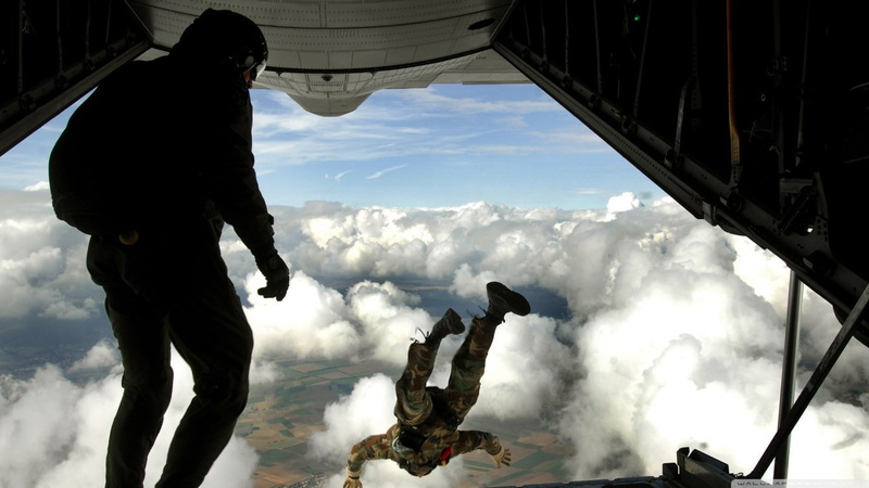 adventure, nature, day, unrecognizable person, mid-air, motion, skydiving, government, paratrooper, 720P, courage, air vehicle, cloud - sky, extreme sports