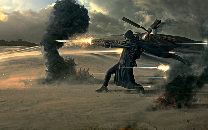 1080P, gunslinger, science fiction, digital art