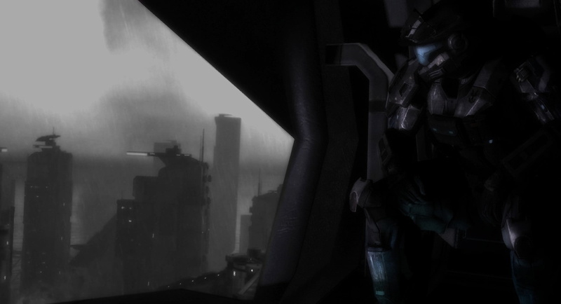 Clouds, hd, buildings, spartan, cityscapes, 720P, reach, rain, video, Blue, halo, games, art, grey