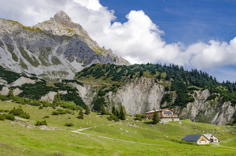 austria, view, beauty in nature, non-urban scene, green color, mountain hut, cloud - sky, mountain, no people, outdoors, 4K, rellstal, day, land, tranquil scene