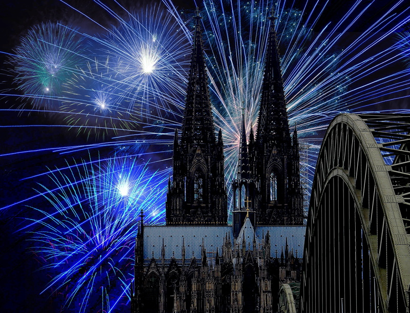 rhine, romantic, blurred motion, firework, no people, glowing, sparks, blue, landmark, firework - man made object, greeting card, north rhine westphalia