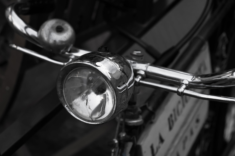 bike path, vehicle mirror, close-up, selective focus, motorcycle, Classic, vintage, b n, bike, outdoors, people, lighting equipment, one person, metal