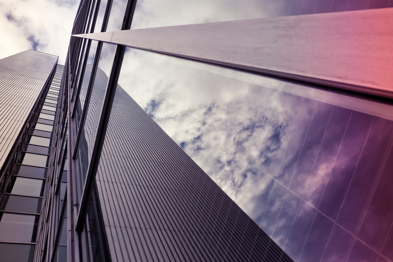 steel, 4K, facade, perspective, reflection, nature, skyscraper, directly below, tower, alloy, mirroring, view, structure, low angle view, escape, silver colored