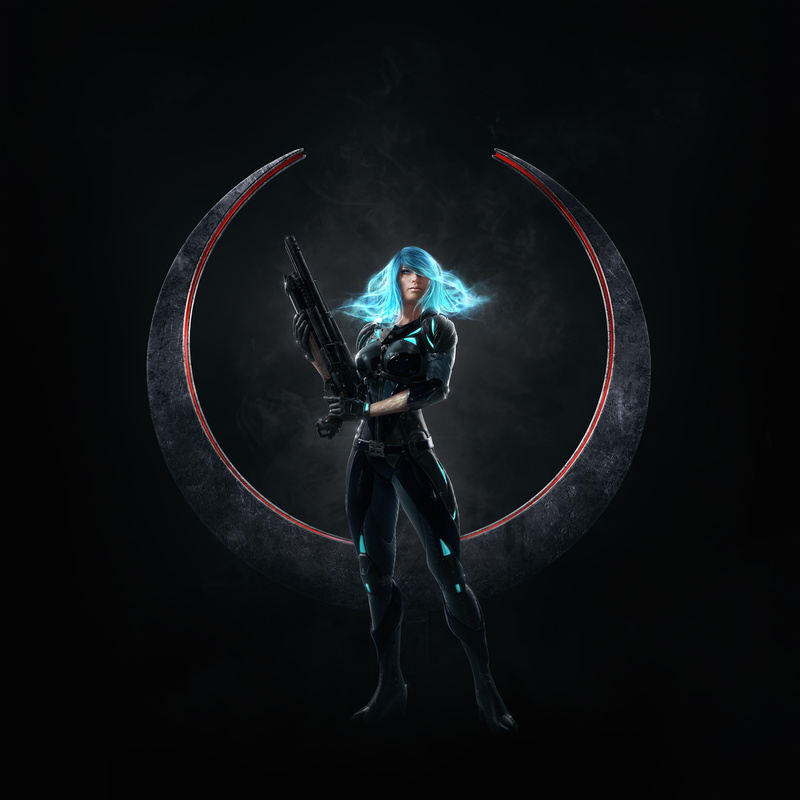5K, haired, 5K, Quake Champions, Nyx, anime, character, blue