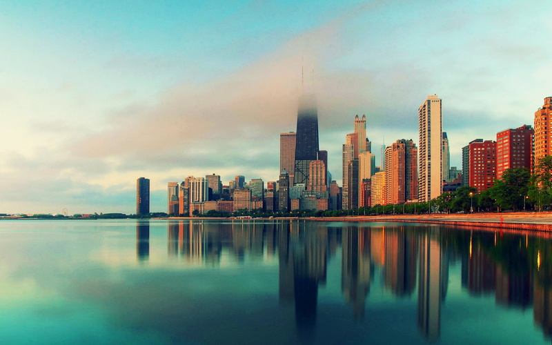 Water, Chicago, City, Illinois, 1080P, Skyscrapers, Fog