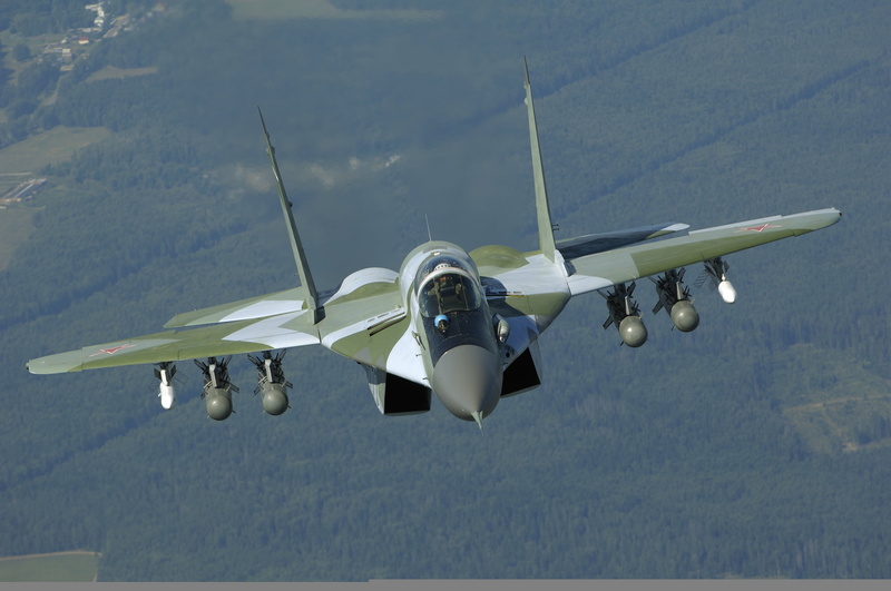 landing - Touching Down, blue, jet, engine, front view, white, air force, The Russian air force, 2K, military, airport, outdoors, The MiG-29SMT, travel
