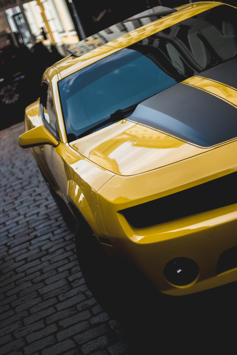 transportation, land vehicle, street, ford, downtown, taxi, sunlight, stationary, mustang, architecture, close-up, city, day, yellow, 5K, high angle view