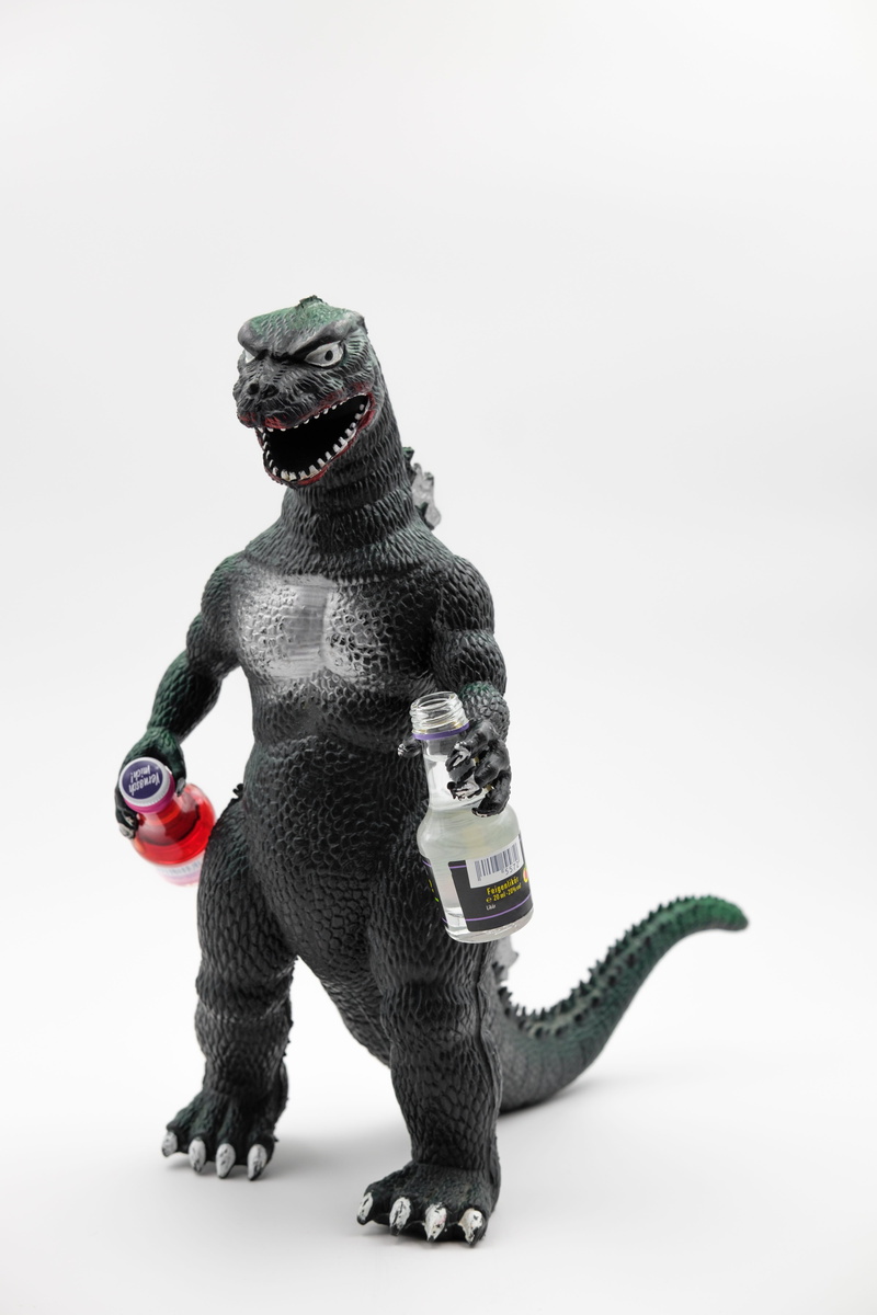 mouth open, godzilla, drinkers, drink, figure, mammal, consumer behaviour, pets, alcoholic, alcohol, figurine, vertebrate, game figure, animal themes, alcoholics