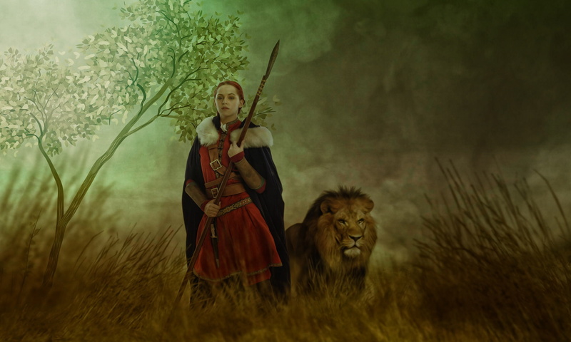 Girl, 1080P, Lion, Lance, Fantasy, Woman Warrior, Hunter, Women Warrior