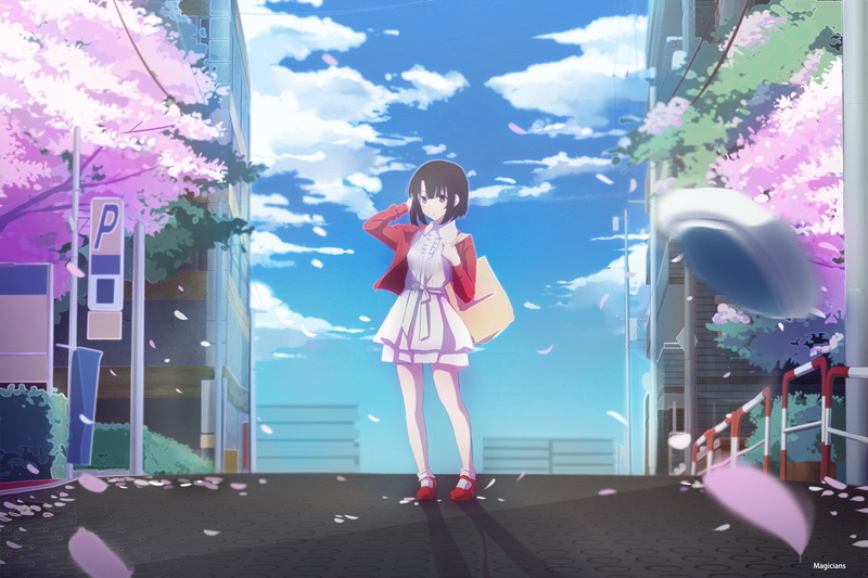 Flower, 1080P, Sakura Blossom, Bag, Brown Hair, Dress, Anime, Megumi Katō, Short Hair, Saekano: How to Raise a Boring Girlfriend