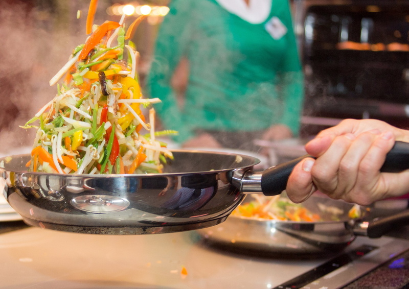 kitchen utensil, vegetables, close-up, steel, indoors, kitchen, stainless, holding, meal, healthy eating, food and drink, stirring, dinner, restaurant