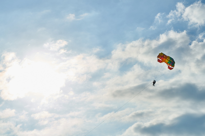 adventure, marine, extreme Sports, low angle view, paragliding, sports, people, nature, parasailing, beautiful, skydiving, cloud - Sky, white clouds