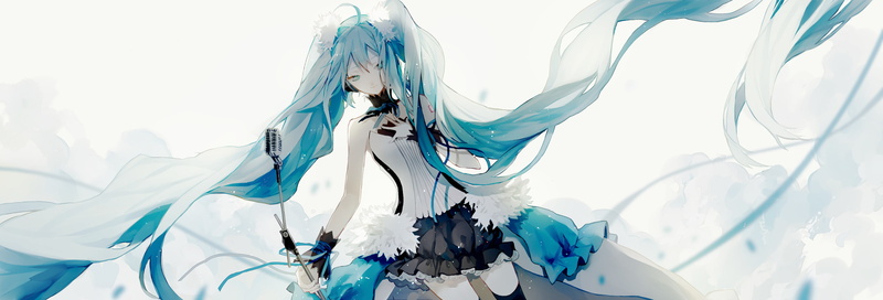 anime girls, microphone, 2K, blue hair, anime, white background, long hair