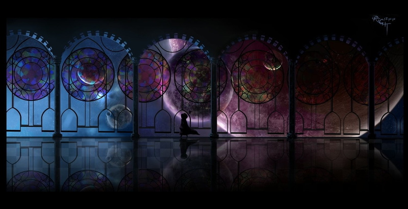 720P, glass, transparent, pattern, indoors, space, architecture, planet, digital, silhouette, built structure, multi colored, room, planets