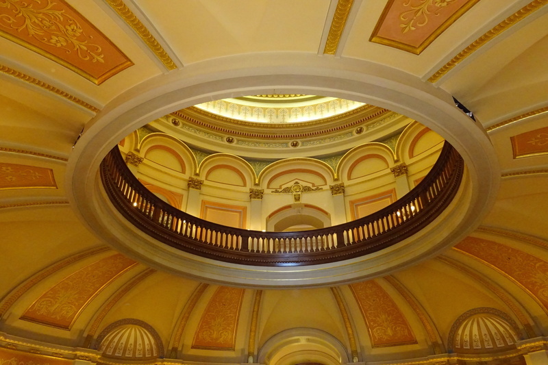 ceiling, architecture, pattern, california, 2K, geometric shape, no people, america, building, architectural feature, state Capitol Building, railing