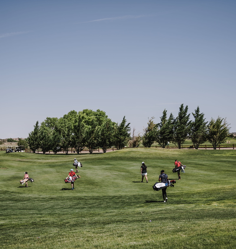 golfer, field, course, group of people, carry, green - golf course, playing, sports equipment, 5K, caddie, sky, golf club, leisure activity, nature, landscape