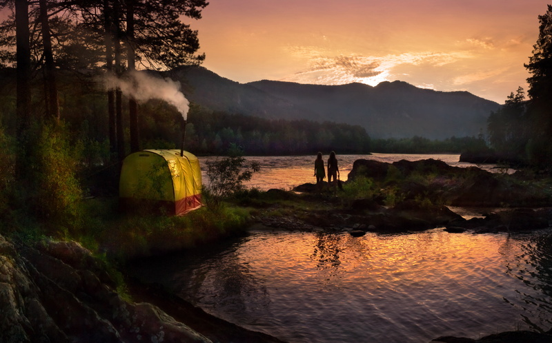4K, venturism, Mobiba, Mobibu MB-103, landscape, sunset, Manzherok, The Altai Mountains, Katun, girls