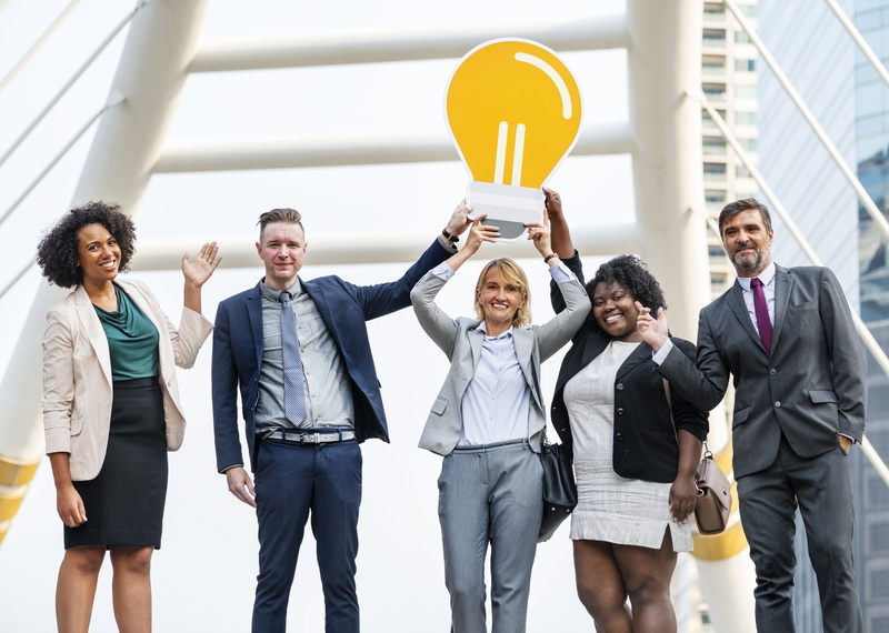 black, diverse, bridge, women, city center, males, cbd, emotion, arms raised, colleagues, businesswomen, corporate business, bangkok, downtown, chongnonsi