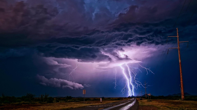 sign, road, forked lightning, horizon, storm cloud, storm, evening, wind, landscape, warning sign, cloud - sky, darkness, communication, night sky, outdoors