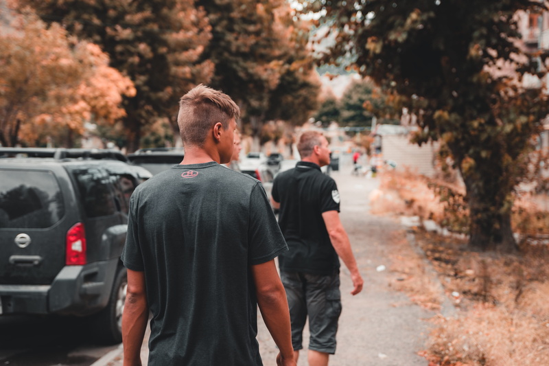 two, vehicle, real people, human, near, men, leisure activity, summer, transportation, person, standing, road, tree, clothing, day, georgia, plant, city