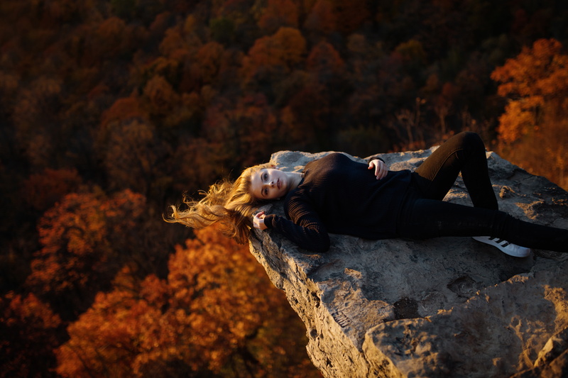 autumn, rock - object, day, Jesse Duke, one person, casual clothing, lifestyles, plant part, tree, stone, change, nature, Angelica, land, young adult, focus on foreground