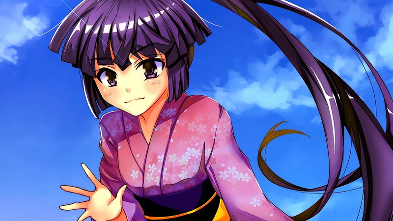 Akatsuki (Log Horizon), Log Horizon, anime girls, young adult, kimono, long hair, art and craft, clothing, sunglasses, pink color, portrait, adult, purple