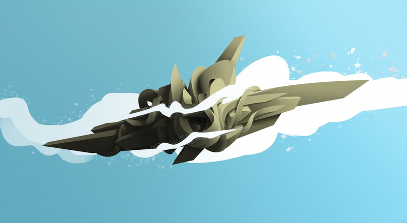 no people, 1080P, Digital, blue background, mid-air, Graffiti, clear sky, 3DGraffiti, low angle view, nature, Artwork, d, sky, airplane, streetart, Cool