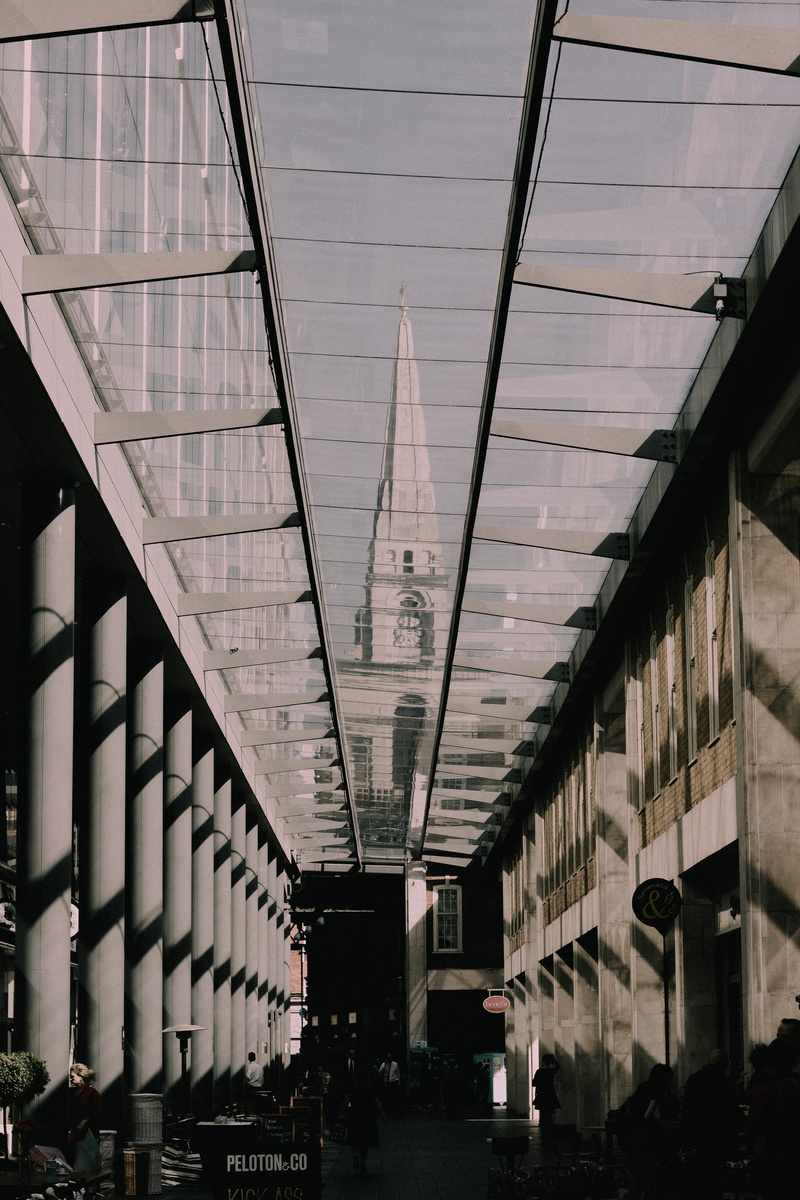 shoreditch, cityscape, old spitalfields market, real people, market, incidental people, united kingdom, building, diminishing perspective, ceiling, transportation