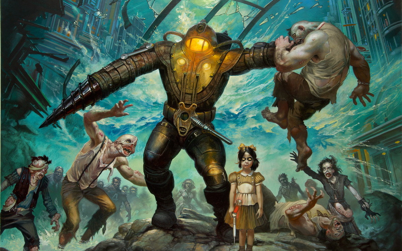big daddy, bioshock 2, representation, little sister, the past, sea of dreams, young adult, people, real people, day, sculpture, performance, group of people
