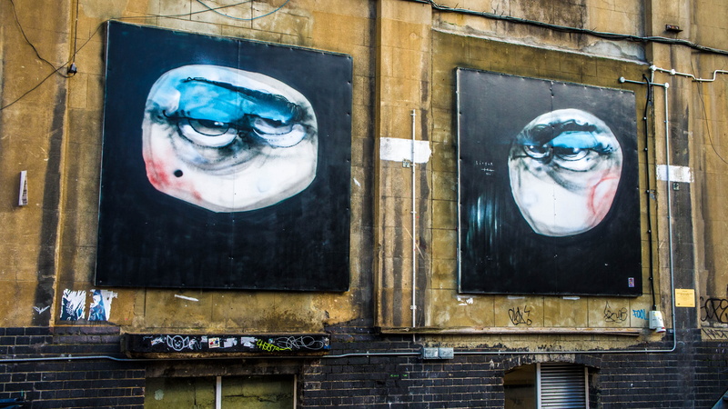 representation, hoxton, wall - building feature, art and craft, mole, street, walls, built structure, graffiti art, watercolour, shoreditch, reflection