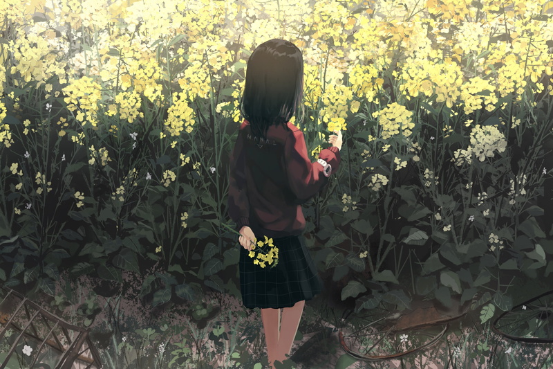 2K, scene (subculture), flowers, yellow flowers, anime, rust, wheels
