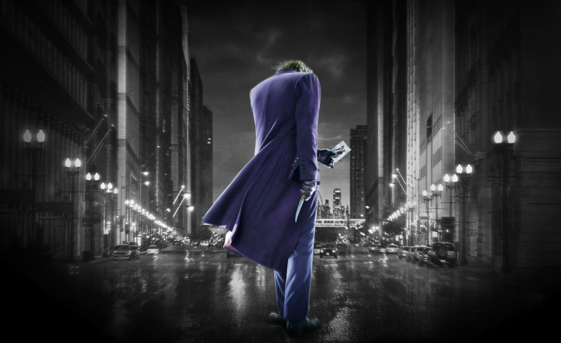 one person, night, long, Joker, ghost, illuminated, Batman, building exterior, men, built structure, rain, 1080P, motion, adult, walking, sleeved, dark