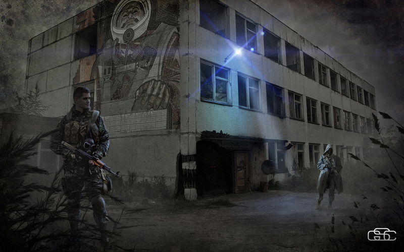 window, wall - building feature, built structure, Pripyat, rifle, men, group of people, armed Forces, soldiers, creativity, ghost, city, people, war, military